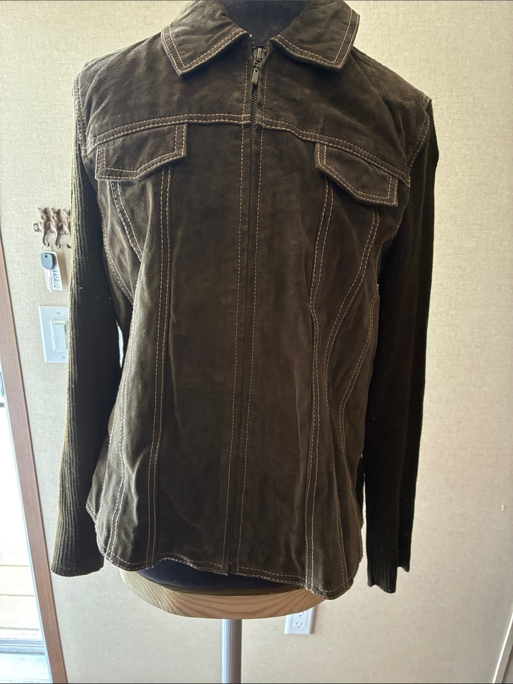 Coldwater Creek Olive Brown Suede Zip Jacket